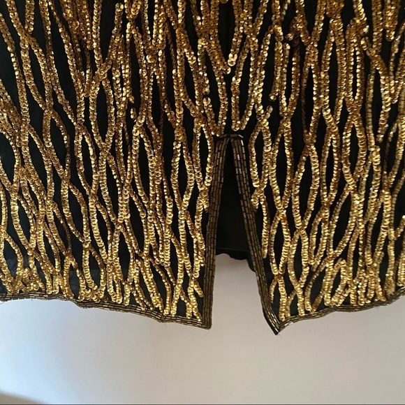 VINTAGE 80s 90s LAURENCE KAZAR 100% silk gold black sequin dress - Picture 6 of 10
